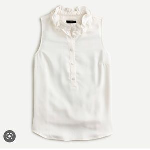 JCREW Ruffle Neck Sleeveless Top, White Size S NWT